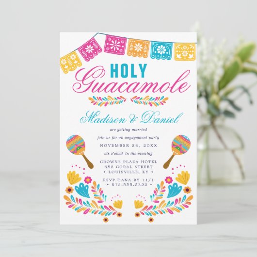 Mexikanische Fiesta-Floral-Maraca-Engagement-Parte Einladung (Stehend Vorderseite)