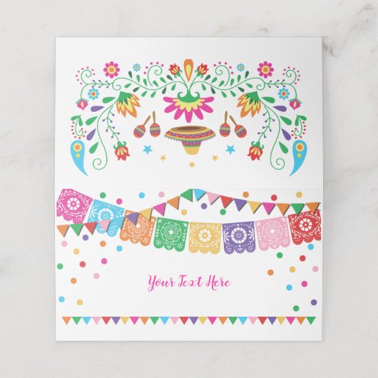 mexikanische Fiesta Floral Otomi Confetti Party De Platzkarte (Außenseite Aufgefaltet)
