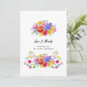 Mexikanische Fiesta Folk Art Floral Wedding Dankeskarte (Stehend Vorderseite)