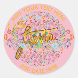 Mexikanische Fiesta Folk Blume Personalisiert Rosa Runder Aufkleber