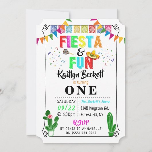 Mexikanische Fiesta & Fun 1. Geburtstag Einladung (Vorderseite)