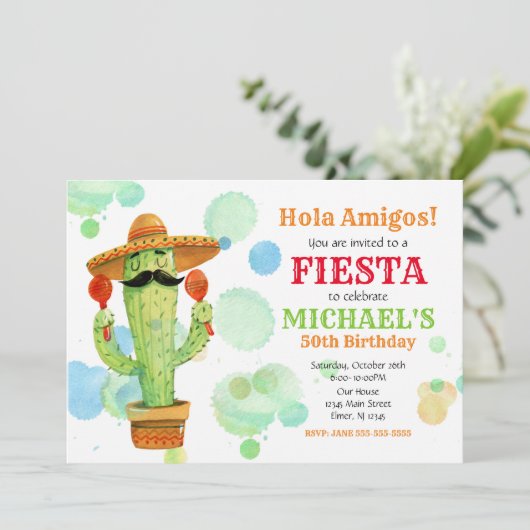 Mexikanische Fiesta Geburtstag Einladung ALLE JAHR (Stehend Vorderseite)