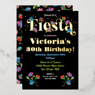 Mexikanische Fiesta Geburtstagsparty mit Stickerei Folieneinladung