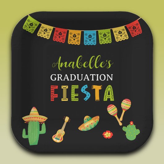 Mexikanische Fiesta Graduierungspartei Schwarz Pappteller