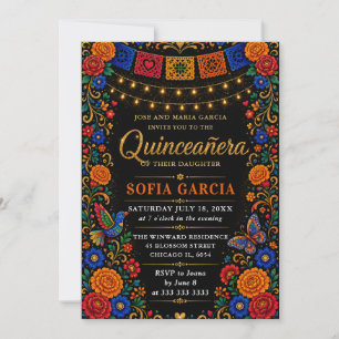 Mexikanische Fiesta Helle Blumen Quinceanera Einladung