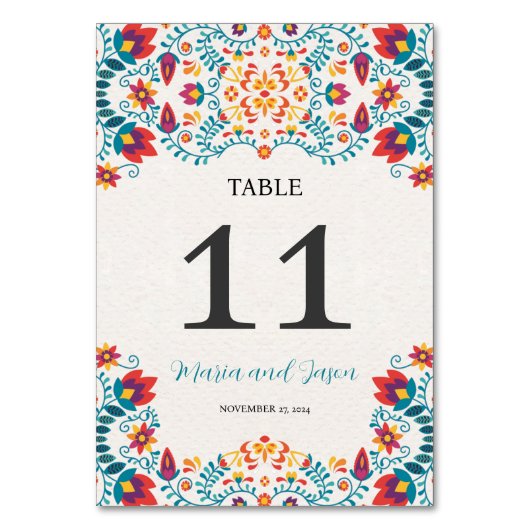 Mexikanische Fiesta-Hochzeit mit bunten Botanische Tischnummer (Vorderseite)