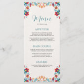 Mexikanische Fiesta-Hochzeit mit farbenfroher Flor Menükarte (Vorderseite)