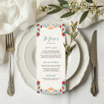 Mexikanische Fiesta-Hochzeit mit farbenfroher Flor Menükarte<br><div class="desc">Das mexikanische Fiesta Colorful Floral Wedding Menu zeigt lebendige,  folkloristische Blumenmuster in fett roten,  gelben und violetten Farbtönen,  inspiriert von traditioneller mexikanischer Kunst. Set vor weißem Hintergrund. Das Design verbindet mexikanischen Kulturreichtum mit eleganten,  zeitgenössischen Details für festliche und stilvolle Feiern.</div>