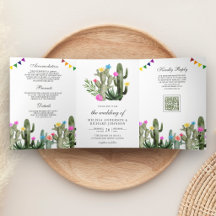Mexikanische Fiesta-Kaktus-Blumen-QR-Code-Hochzeit