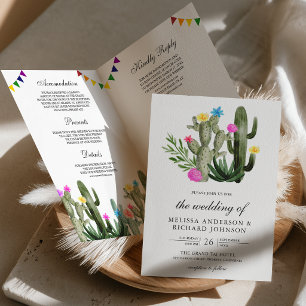 Mexikanische Fiesta-Kaktus-Blumen-QR-Code-Hochzeit Einladung
