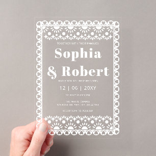 Mexikanische Fiesta Papel Picado Boho-Hochzeit Acryleinladungen