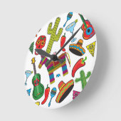 Mexikanische Fiesta-Party-Bilder Runde Wanduhr (Winkel)