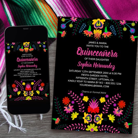 Mexikanische Fiesta Party Folk Blume Quinceanera Einladung