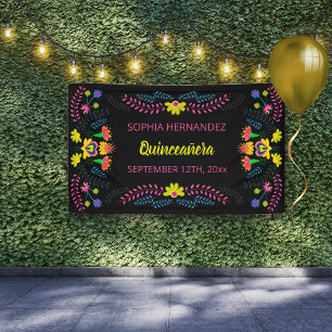 Mexikanische Fiesta-Party Schwarze Quinceanera-Geb Banner