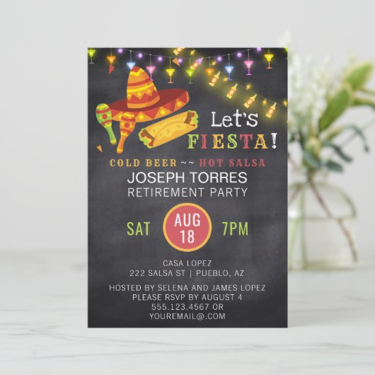 Mexikanische Fiesta-Ruhestands-Party-Tafel Einladung (Stehend Vorderseite)