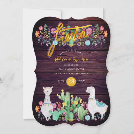 Mexikanische Fiesta Rustic Folk Blume Llama JEDES Einladung (Vorderseite)
