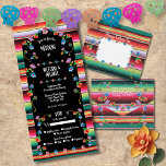 mexikanische Fiesta-Stickerei All In One Einladung<br><div class="desc">Mexikanische Fiesta alles in einer Hochzeitseinladung, die die Hochzeitsinfo und die UAWG postcard, die Ihre Gäste abreißen und senden. Umschläge werden nicht benötigt. Diese sind mit handgezeichneten Stickereien und einem gestreiften aztec Serape Rug Hintergrund in kräftigen Farben ausgestattet. Ideal für eine mexikanische, eine Fest-, eine südwestliche oder eine Boho-Hochzeit. Entsprechende...</div>