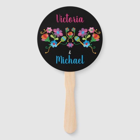 Mexikanische Fiesta Stickerei für Hochzeitshandfan Fächer (Vorderseite)