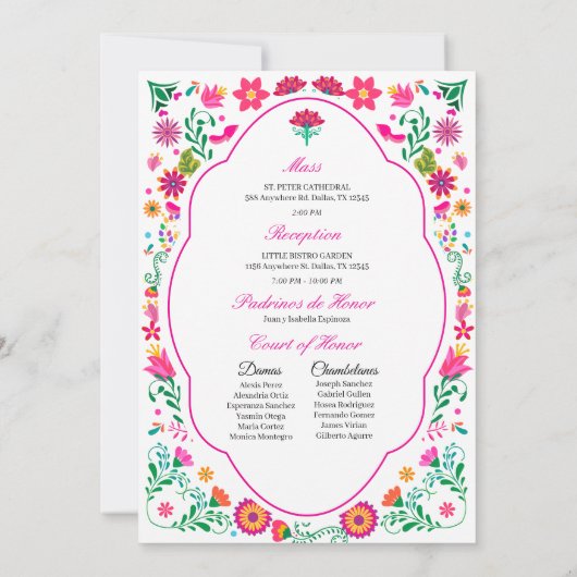 Mexikanische Fiesta Stickerei Quinceañera Einladun Einladung (Rückseite)