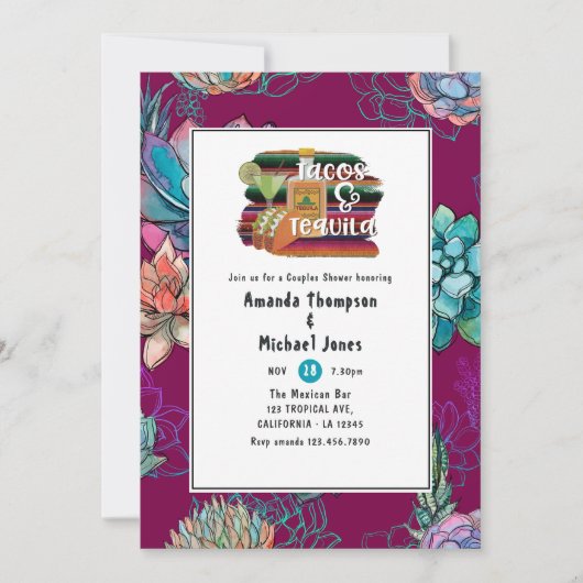 Mexikanische Fiesta Tacos und Tequila Paare Dusche Einladung (Vorderseite)