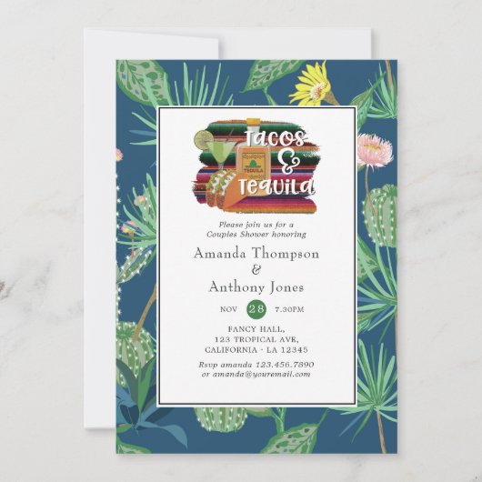 Mexikanische Fiesta Tacos und Tequila Paare Dusche Einladung (Vorderseite)
