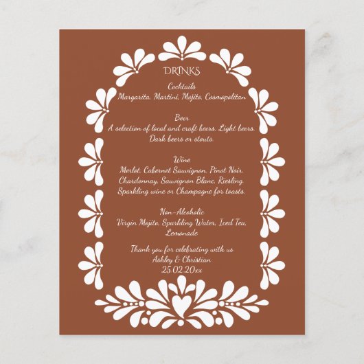 mexikanische Fiesta talavera terracotta boho Menük (Rückseite)