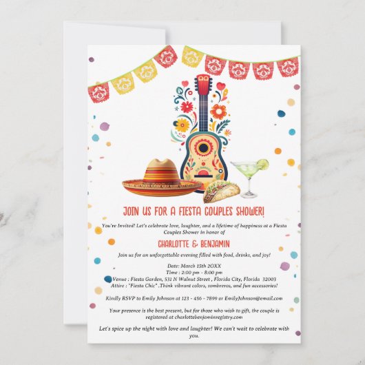 Mexikanische Fiesta Themenpaare Dusche Einladung (Vorderseite)