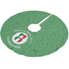 Mexikanische Flagge Angel Grün Weißes Jahr Ihr Nam Polyester Weihnachtsbaumdecke