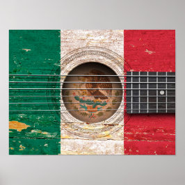 mexikanische Flagge für alte akustische Gitarre Poster