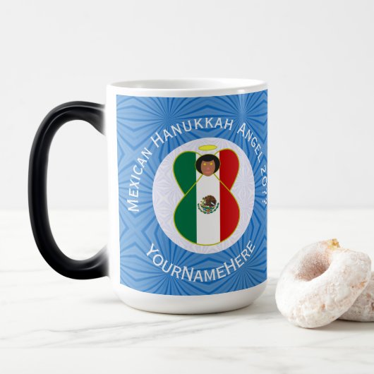 Mexikanische Flagge Hanukkah Angel Jahr Name Magie Verwandlungstasse (Mit Donut)