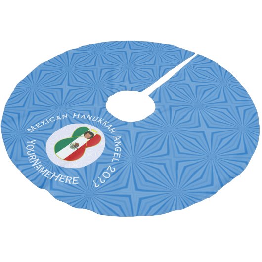 Mexikanische Flagge Hanukkah Angel Jahr Name Poly  Polyester Weihnachtsbaumdecke (Schrägansicht)