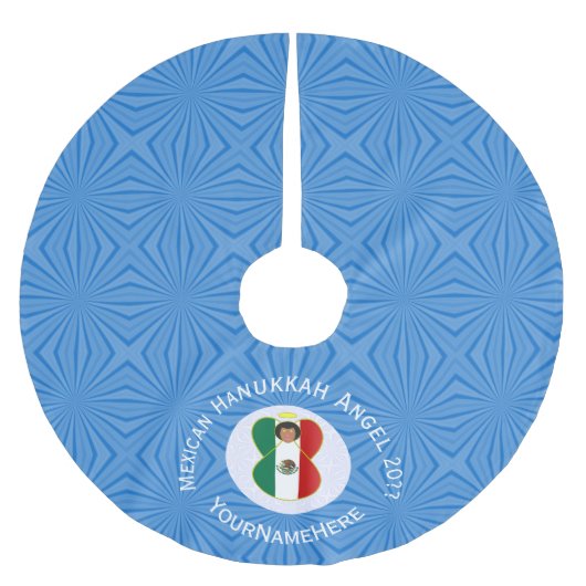 Mexikanische Flagge Hanukkah Angel Jahr Name Poly Polyester Weihnachtsbaumdecke (Vorderseite)