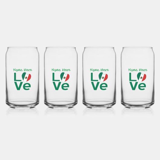 Mexikanische Flagge Herz Grüne LIEBE Personalisier Dosenglas (Vorderseite)