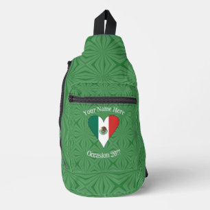 Mexikanische Flagge Herz Grüner Hintergrund Persön Crossbody Bag
