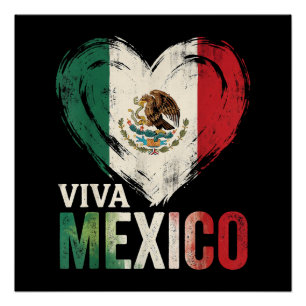 Mexikanische Flagge Herz Viva Mexiko Unabhängigkei Poster