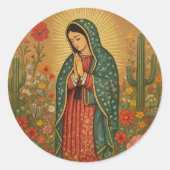 Mexikanische Flora Mary Guadalupe Religiös Runder Aufkleber (Vorderseite)