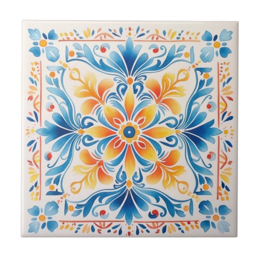 mexikanische Flora Talavera Hacienda Style Tile Fliese (Vorderseite)