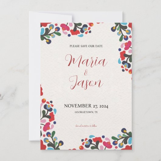 Mexikanische florale Elegante farbenfrohe Fiesta W Save The Date (Vorderseite)