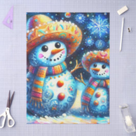 mexikanische Folk Art Snowmen Snowman Decoupage Seidenpapier