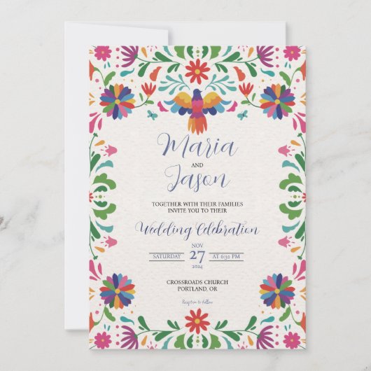 Mexikanische Folklorekunst farbenfrohe Blumenfeier Einladung (Vorderseite)