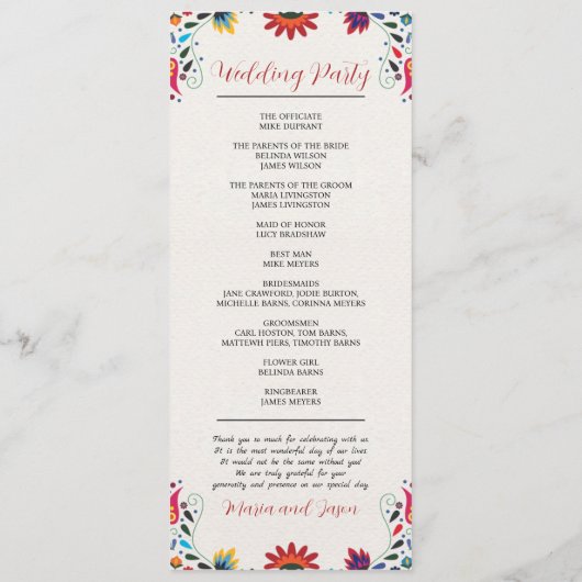 Mexikanische Folklorekunst farbenfrohe Blumenfeier Programm (Rückseite)