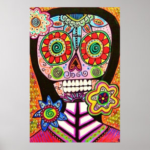Mexikanische Frau Pink-Zucker-Schädel-Poster Poster