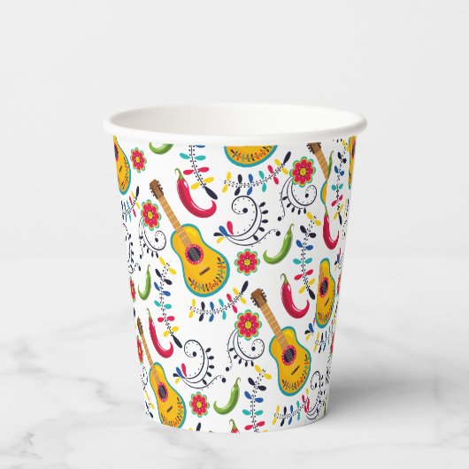 mexikanische Gitarren im Folk Art Muster Pappbecher (Rückseite)