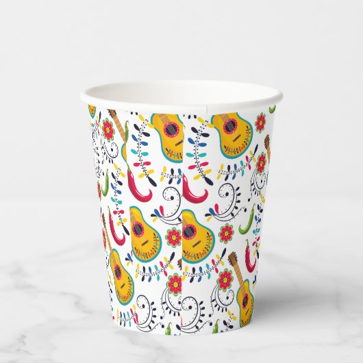 mexikanische Gitarren im Folk Art Muster Pappbecher (Rechts)