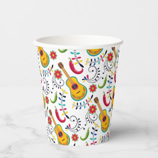 mexikanische Gitarren im Folk Art Muster Pappbecher (Vorderseite)