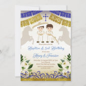 Mexikanische Gold Twin Charro Boys Taufe Einladung (Vorderseite)