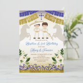 Mexikanische Gold Twin Charro Boys Taufe Einladung (Stehend Vorderseite)