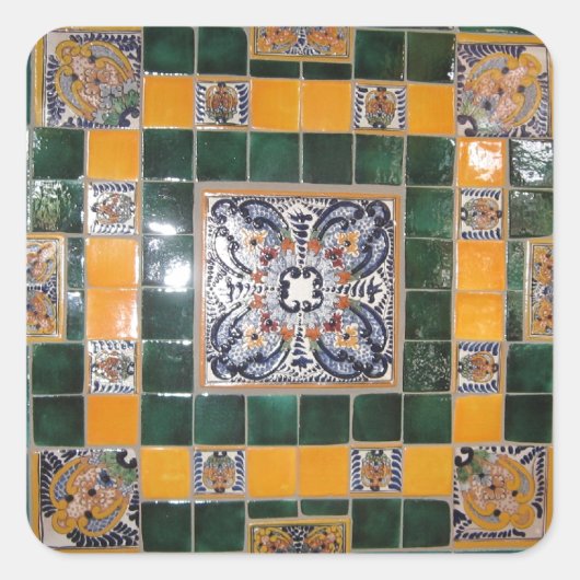 Mexikanische Green Talavera Style Tile Arbeit Quadratischer Aufkleber (Vorderseite)