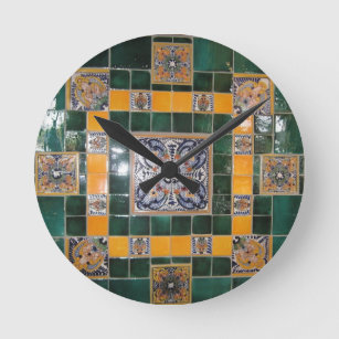 Mexikanische Green Talavera Style Tile Arbeit Runde Wanduhr
