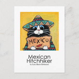 Mexikanische Hitchhiker Whimsical Cat Art Postcard Postkarte